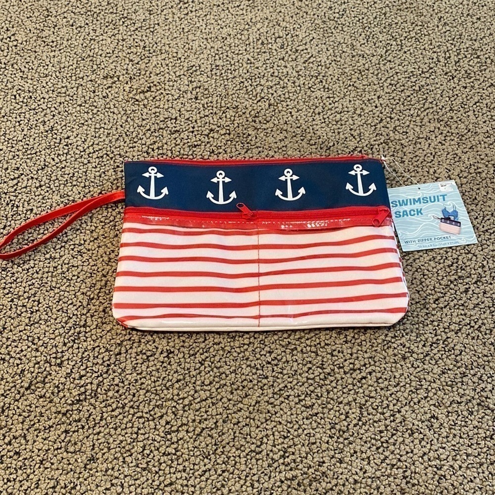 NWT Swim Suit Wet Bag w/ Anchors & Stripes